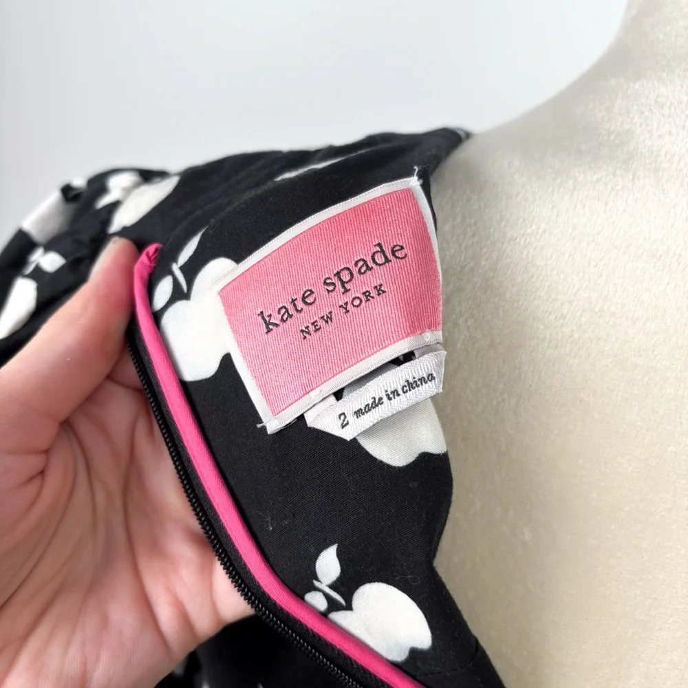NEW Kate Spade Apple Toss Taxi Black‎ White Puff Sleeve Dress